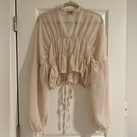 Sheer Cream Ruffle Blouse - Picture 4 of 5